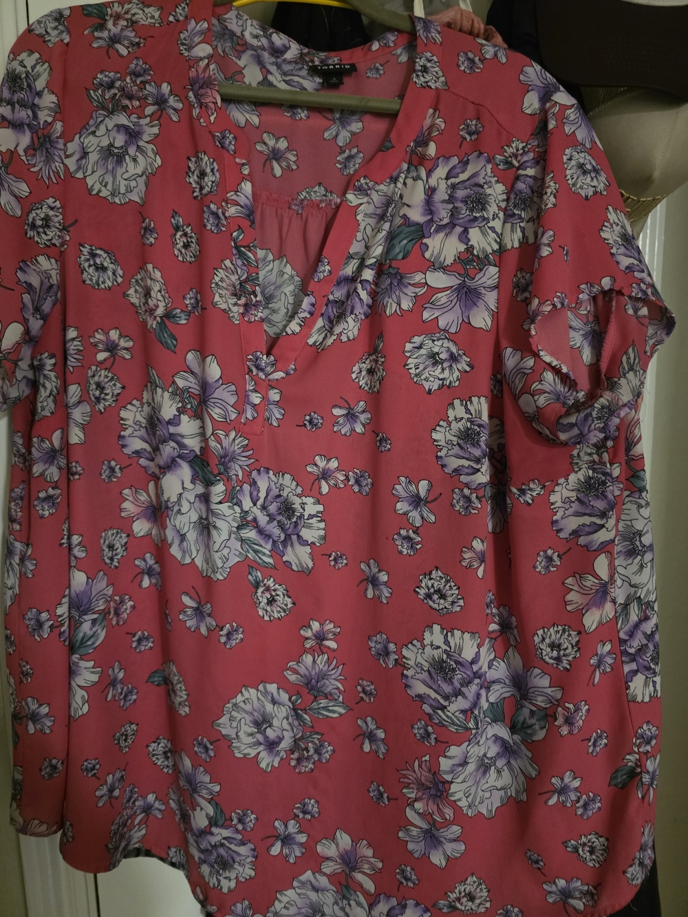 Faded Glory Coral Pink Floral V-Neck Tunic